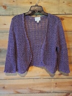 Christopher & Banks Purple Open-Weave Crochet Cardigan